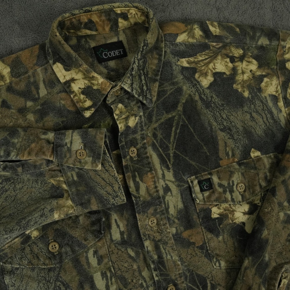 VTG‎ Codet Button Up Heavy Flannel Shirt Mens L Camo Long Sleeve Hunting Pocket